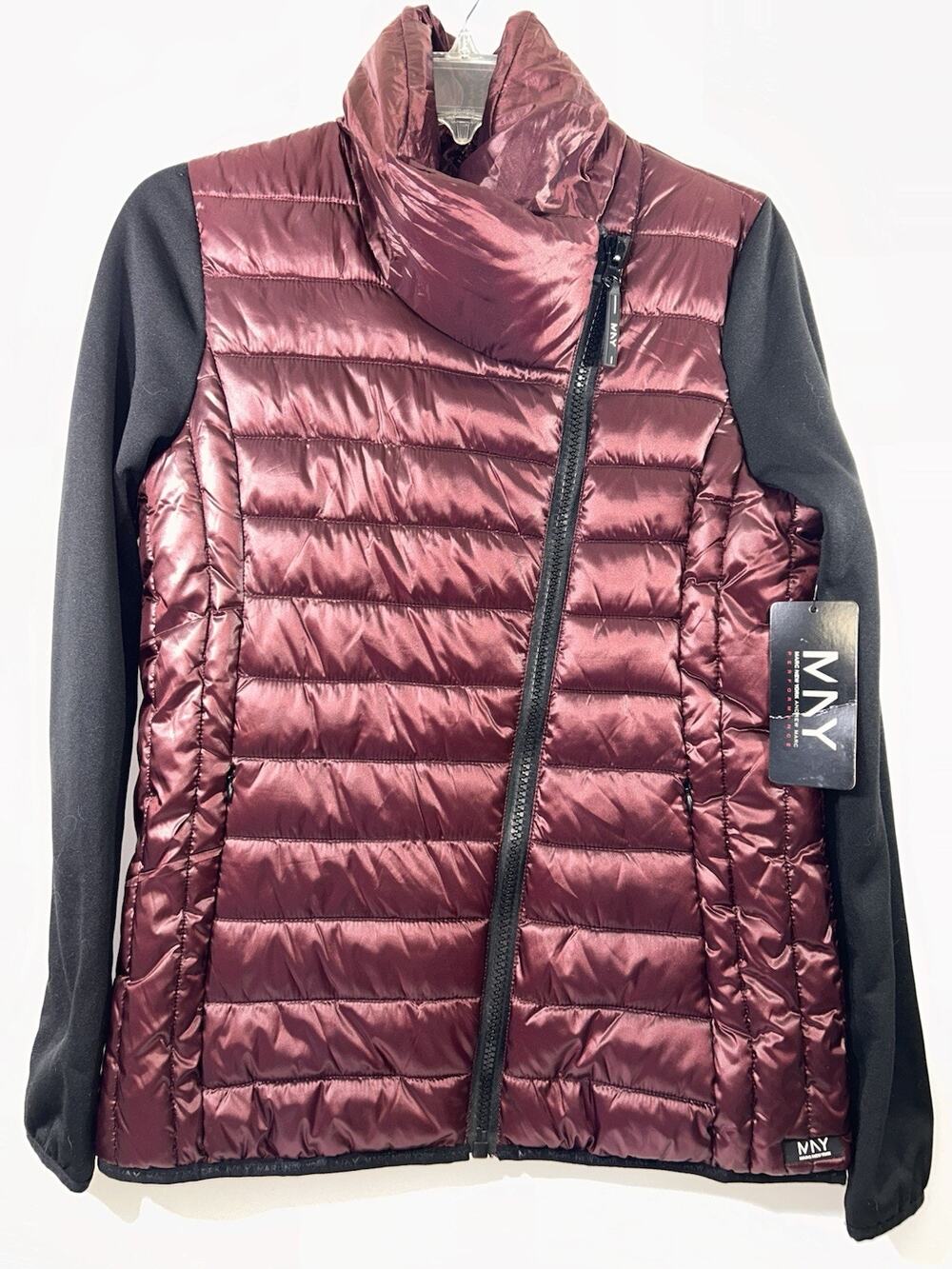 Marc New York MNY Performance Maroon Puffer Jacket Black Sleeve Size M